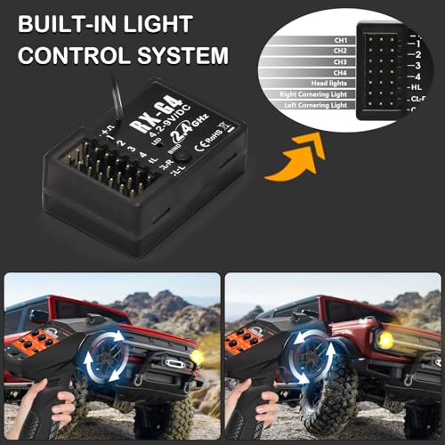 RC Radio System 4CH 2.4G RC Transmitter with Receiver and Lanyard Anti-Jamming Remote Controller for 1/10 1/12 1/14 1/16 1/18 1/24 RC Car Crawler Boat - color: Black & Orange