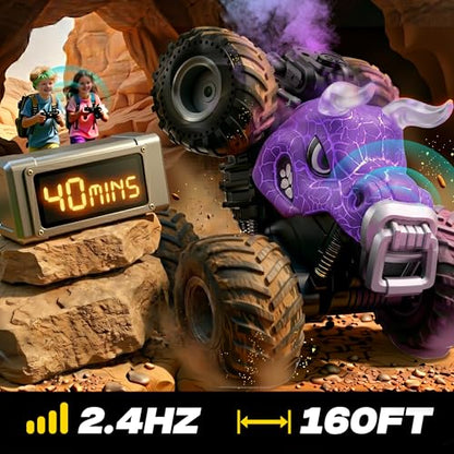 BEZGAR Monster Truck Toys, 1:18 Remote Control Monster Truck with Water Spray & Dancing Spins, 4WD RC Truck for Boys 4-7, RC Cars, Toys for 4+ Year Old Boys(Purple) - color: Purple