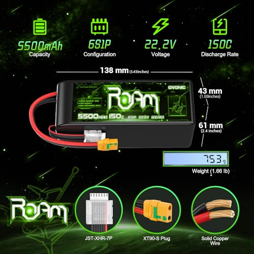 OVONIC 6S Lipo Battery 5500mAh 22.2V 150C with XT90-S Plug for RC Truck Truggy Buggy Tank RC Car Racing Hobby