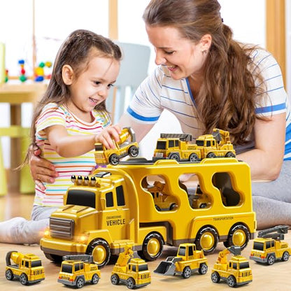 JUKUDAHU 7 Construction Truck Toys Sets for 3 4 5 6 Years Old Boys - Engineering Cars for Kids, Boys Toys Vehicles for Kids, Gift Toys for Ages 2-4 - style: 7 IN 1 Construction Truck