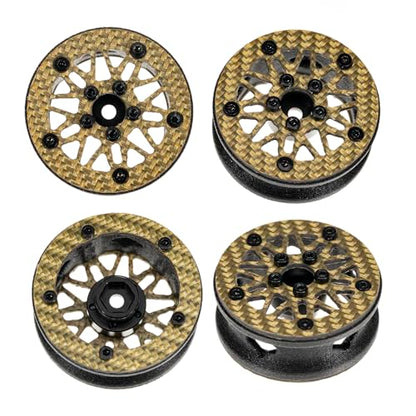 1.6" (40.6mm) Super Wheels, Carbon fibre Beadlock Wheel fit for SCX24 TRX4M FCX24 FCX24M CR18P 1/24 1/18 RC Crawlers Upgrade, Style B, Gold - color: Gold, size: Style B