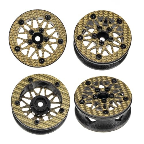 1.6" (40.6mm) Super Wheels, Carbon fibre Beadlock Wheel fit for SCX24 TRX4M FCX24 FCX24M CR18P 1/24 1/18 RC Crawlers Upgrade, Style B, Gold - color: Gold, size: Style B