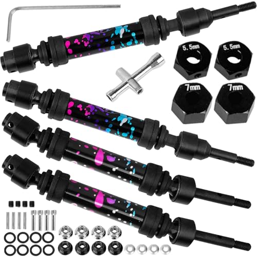 Drive Shaft Axles Upgrades Part for 1/10 Slash VXL 4X4 4WD Rustler VXL 4X4 4WD Stampede VXL 4X4 4WD,RC Steel #45 Front & Rear 4Pcs Driveshafts CVD w/Hex Hops Up,Colorful(Pink Blue Tone) - color: Colorful(pink Blue Tone) - (Axles)