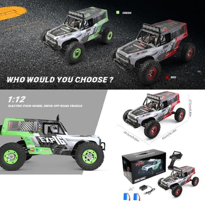 GoolRC WLtoys 124006 RC Car, 1:12 Scale Remote Control Car, 4WD 40KM/H High Speed RC Truck, 2.4GHz Off-Road RC Crawler RTR with LED Lights and 2 Batteries for Adults (Red) - color: Red