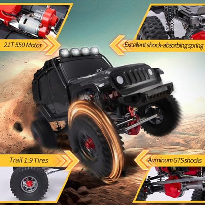 1:10 Scale RC Rock Crawler 4x4 - Hobby Grade All-Terrain RC Truck with Carbon Fiber Frame, All-Metal Gearbox, Waterproof ESC, 2.4GHz for Adults & Teens (Black) - color: Black