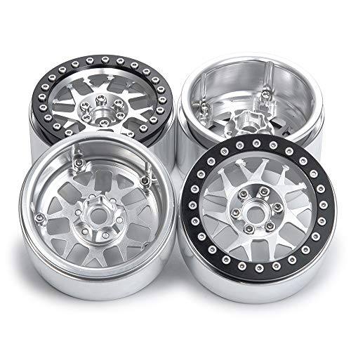 2.2inch Beadlock Wheels Rims 35mm for 1/10th Scale RC Crawler Model Car Wraith 90018 -Pack of 4 (Black+silver) - color: Black+silver