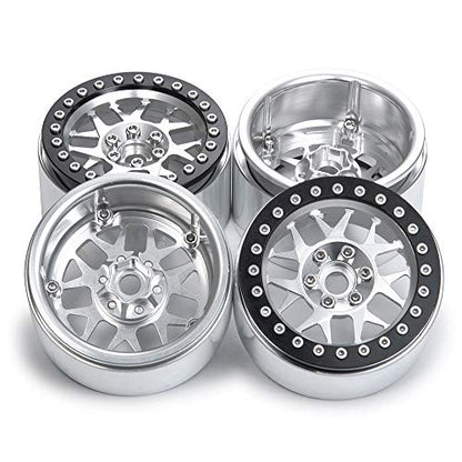 2.2inch Beadlock Wheels Rims 35mm for 1/10th Scale RC Crawler Model Car Wraith 90018 -Pack of 4 (Black+silver) - color: Black+silver