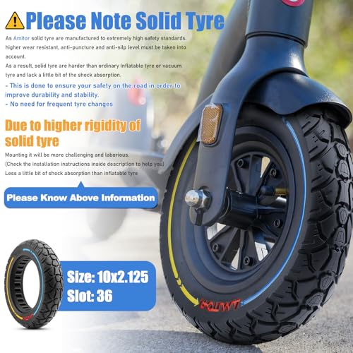 10X2.125 Off Road Tire for Electric Scooter, 10 Inch Solid Rubber Tires Compatible with Ninebot F20/F30/F40/F65, Tubeless Solid Tiyes for Electric Scooter, Electric Scooter Tires Colorful 1PCS - color: 1Pcs Blue line