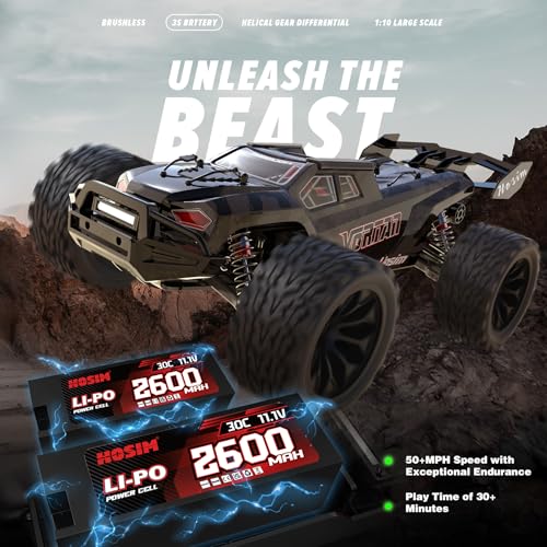 Hosim Mini 1/8 RC Truck for Adults Fast 50+mph, Vortan Electric RTR Brushless RC Cars All Terrain 4WD Off Road Hobby RC Car Waterproof Remote Control Car for Snow/Sand/Beach Toy Gift with 3S Battery | All Terrain 4WD Off Road Hobby RC Car, Waterproof Remo