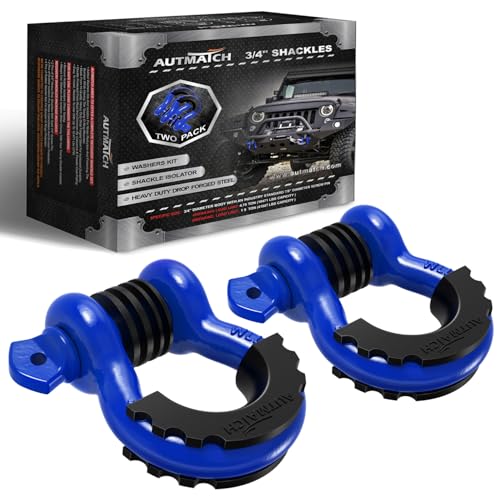 AUTMATCH 3/4" D Ring Shackles (2-Pack) - 41,887 lbs Break Strength | Heavy Duty Clevis Shackle with 7/8" Pin & Isolator Washer Kit for Tow Strap, Winch, Towing & Off-Road Vehicle Recovery, Blue - color: Blue
