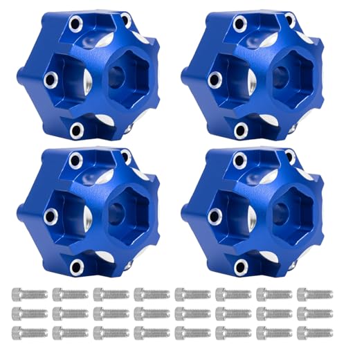 4Pcs Wheel Hex Hub Adapters Aluminum Wheel Spacers for All 1/10 RC Car Truck SCX10 TRX4 Slash Rustler Stampede Granite (Blue) - color: Blue