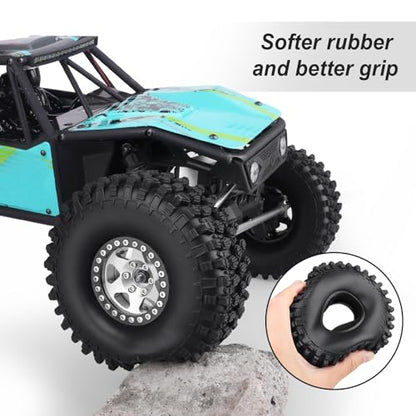 Hobbypark 1.9 Beadlock Wheels and Tires 120mm / 4.72inch Height and Mounting Install Tool for 1/10 RC Crawler with Foam Inserts,Set of 4 (Silver&Black) - color: Silver&black