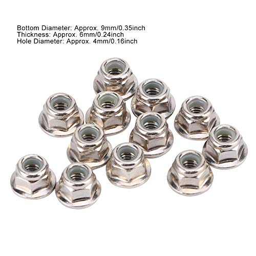 12Pcs RC Lock Nuts, 4mm RC Wheel Nuts, Metal Nonslip Wheel Lock Nut with 0.35in Bottom Diameter Replacement for TRX6 SCX10 1/10 Remote Control Model Cars, Sliver