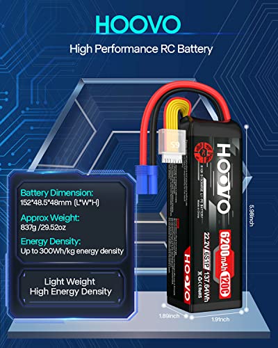 HOOVO 6S LiPo Battery 22.2V 6200mAh 120C with EC5 Plug Softcase RC Battery | for RC Car Truck Boat RC Airplane Helicopter RC Vehicle
