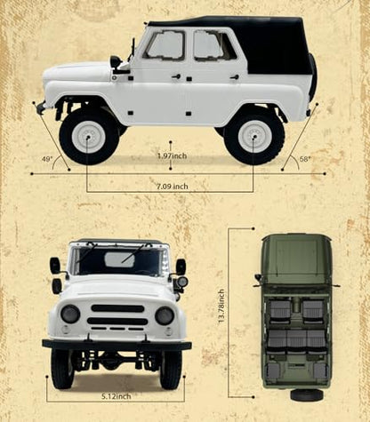 ARRIS WPL C94 UAZ-469 1/12 RC Rock Crawler 4WD Military Truck RTR | Realistic Military Body, Proportional Steering, Off-Road Suspension, Hobby Grade - color: Wpl C94 White