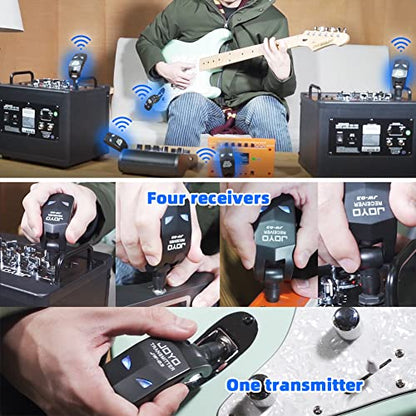 JOYO 2.4GHz Wireless Guitar System Rechargeable Transmitter and Receiver 4 Selectable Channels, 5ms Low Latency, 65ft Range, Up to 8 Hour Battery for Electric Guitar, Bass & Acoustic (JW-03) - style: 2.4GHz