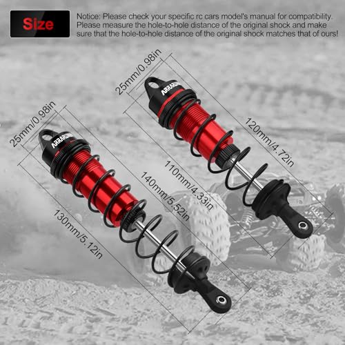 RC Car Shock Absorbers, 130mm Rear Shocks 110mm Front Shocks Set | Adjustable Shocks Compatible with 1/8 Arrma Typhoon 6S Redcat FS/ZD Racing Buggy Truggy Replacement Parts (Red Black) - color: Black red (2F+2R)