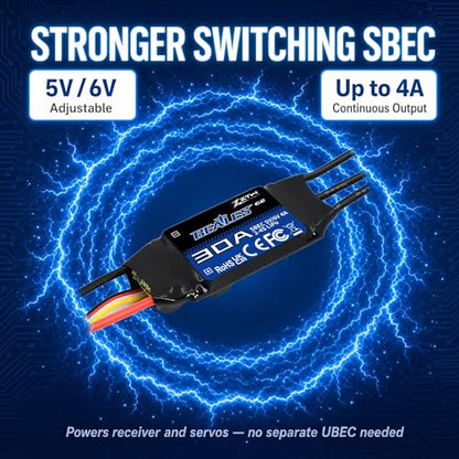ZTW Beatles G2 30A ESC 2-4S Built-in Switching BEC 5V/6V 4A Brushless Speed Control for RC Airplane Aircraft Fixed-Wing - size: 30A