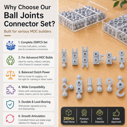 Plate 1x2 Ball Joints Socket - 250pcs Connector Classic Briks Bulk Parts and Pieces Sets, Towball Pins Building Blcok Accessories Light Gray - color: Light Gray