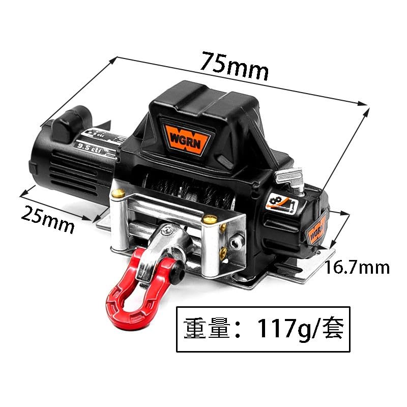 1 Set Full Metal RC Winch Compatible with 1/10 TRX4 SCX10 D90 90046, Red | Remote recovery and towing for trail driving, rock crawling and scale off-road truck builds - color: Red