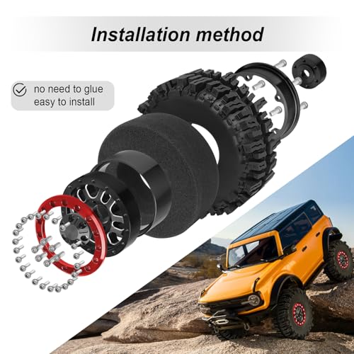 HobbyPark 1.9 Beadlock Wheels for TRX4 Axial SCX10 II III RR10 Wraith Redcat Gen 8 Gen 7 RC4WD 1/10 Scale RC Crawler Car (Red Ring w/Tires) - color: Red Ring W/Tires