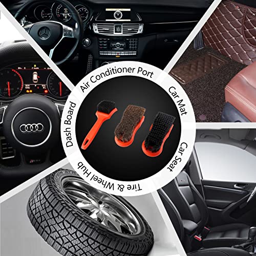 SPTA 3Pcs Car Detailing Brush Kit, Leather & Textile Interior Brush, Comfortable Grip and Scratch-Free Cleaning for Dashboard, Wheels, Seats, Foot Mats and Small Areas, Black