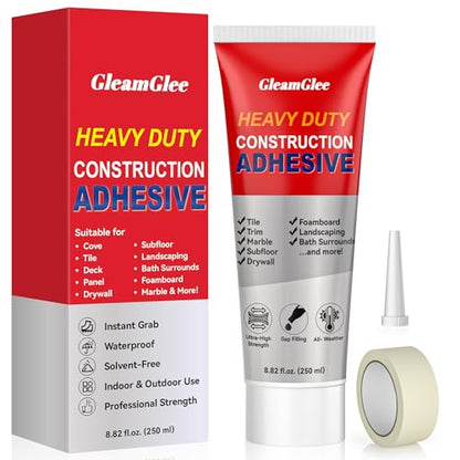 Heavy Duty Construction Adhesive, 8.8 fl oz Waterproof Cement Glue for Concrete, Tile, Stone, Wood, Brick & Drywall, Strong Indoor Outdoor Glue for Walls, Floors & Home Repair