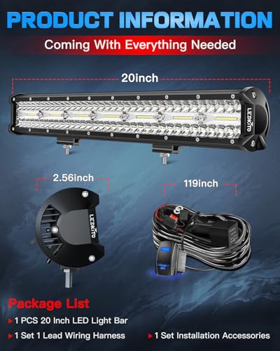 20 Inch LED Light Bar Spot Flood Combo 280W with Wiring Harness Kit | Triple Row LED Off Road Driving Work Light Bars Kit with 3Pin Rocker Switch for Je-ep Trucks SUV Pickup Tractor Golf Ford GMC - size: 20 Inch LED Light Bar Kit