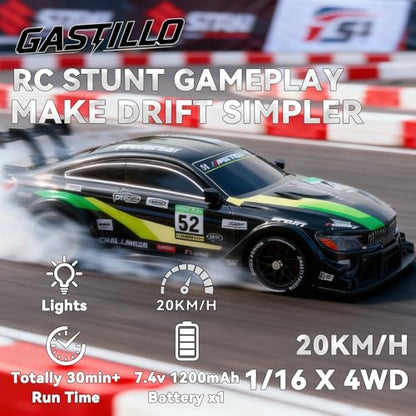 1/16 Scale RC Drift Car for Kids, 4WD Remote Control Race Car, 20KM/H, 2.4Ghz, with LED, for Boys Age 6 7 8-12 13 14 Year Old, Birthday Gifts for Kids