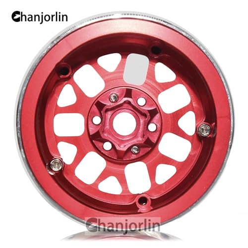 2.2 RC Beadlock Wheels Rims 12mm Hex 1/10 Aluminum Alloy Mud Slingers Hubs for 1:10 Rock Crawler Car Axial SCX10 Tamiya CC01 D90 RR10 RC4WD Gen8 Traxxas TRX4 2.2" Tires 4PCS (Red) - color: Red
