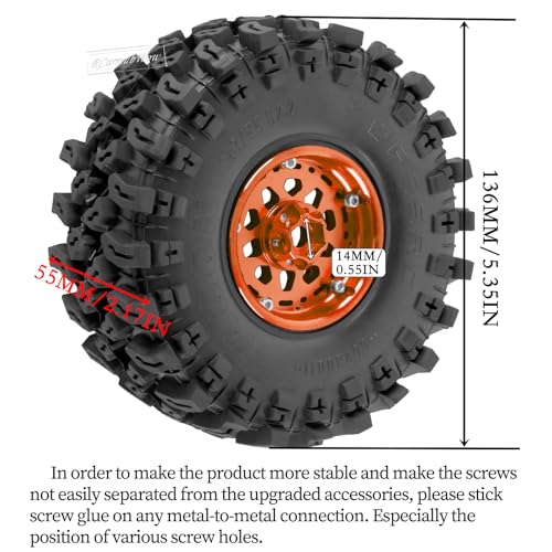 RC 2.2 Beadlock Wheels and Tires for 1/10 TRX4 SCX10 Capra AMG 6x6 Gen8 Everest Gen7 Pro RC Crawler,Alunium 2.2 Beadlock Rims RC Wheels 2.2 Beadlock Tires,4pcs,Orange - color: Orange(4pcs)