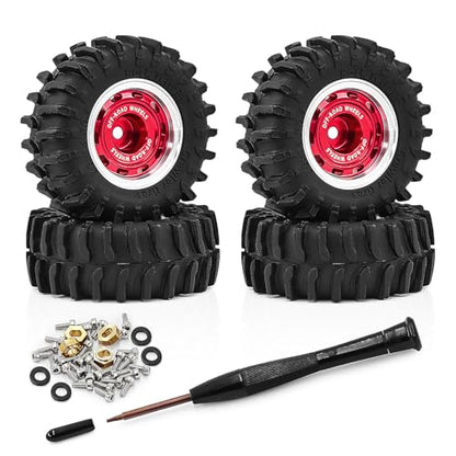0.7 Inch RC Crawler Tires and Wheels Set 36×14mm for 1/30 Scale Axial SCX30 (Red) - color: Red