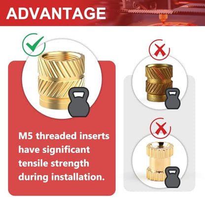 Newdeli 70pcs M5 Heat Set Inserts M5x7x7 Threaded Inserts for Plastic and 3D Printing Components Brass Metric Knurled Nuts Kit - size: M5x7x7 (70 pieces)