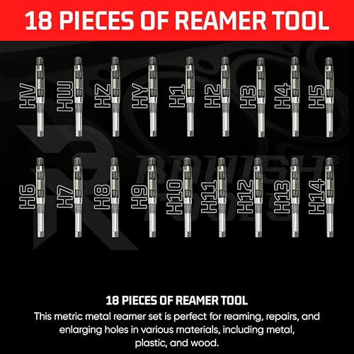 Adjustable Hand Reamer HV-H14 for Metal & Wood Repairs, 1/4" to 1-1/2" | 6 Carbon Steel Blades, Straight Flutes, 6.35-38.10mm Capacity, Bore Sizing, Precise Hole Finishing, Reaming & Repairing Tool - size: HV to H14 - 18Pcs