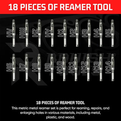 Adjustable Hand Reamer HV-H14 for Metal & Wood Repairs, 1/4" to 1-1/2" | 6 Carbon Steel Blades, Straight Flutes, 6.35-38.10mm Capacity, Bore Sizing, Precise Hole Finishing, Reaming & Repairing Tool - size: HV to H14 - 18Pcs