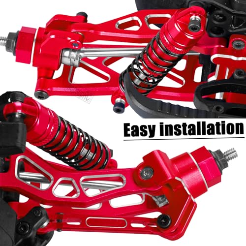 RC Alloy Front Rear Suspension A Arms Upgrades Part for 1/18 Granite Grom Mega 380 Brushed 4x4 Monster Truck RTR, Aluminum Front Rear A Arms Hops Up,Red(8PCS) - color: Red(8pcs)