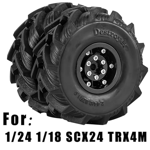 RC Full Brass 1.0in Dually Beadlock RC Wheel RC Tires for 1/24 1/18 SCX24 Trx4m Axial RC Crawler,1.0 RC Metal Wheel Hub Rim RC Truck Tires 4pcs