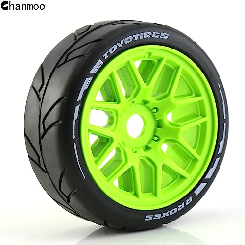 1/8 RC On Road Car Tires and Wheels Rims 17mm Hex 103mm Rubber Rally Tyres for 1:8 Scale RC On-Road Racing Car HPI WR8 HSP Hobao ARRMA Redcat Losi Kyosho VRX RC Rally Drift Car 4PCS (Green) - color: Green