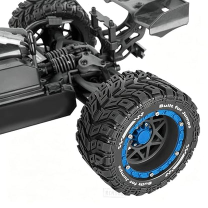 RC Truck Wheel and Tires for 1/16 Summit E-REVO Gorgon GROM MINI KRATON M-J-X H-B-X S-C-Y RC Car,Monster Truck Car Wheel Tires w/Plastic Wheels Rim,Soft Tire Highway Wheels,Black Navy Blue - color: Black--navy Blue(rc Wheels Tires)