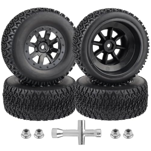 HobbyPark Pre-Glued RC Tires and Wheels 12mm Hex for 1/10 Scale RC Short Course Truck Traxxas Slash 4x4 2WD BL-2S, Redcat Blackout XTE SC TR10, Losi 22S SCT, 4PCS (Style C) - style: Style C