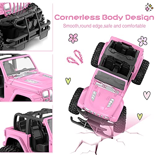 NQD RC Cars with DIY Sticker, Pink Remote Control Car for Girls, 2.4Ghz Jeep RC Trucks, Little Girl Toys Birthday Xmas for 3 Years Old and Up - color: Pink