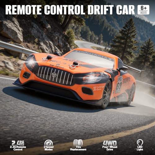 RC Drift Car, 1:24 Scale Remote Control Cars Vehicle for Kids, 2.4GHz 20KM/H 4WD High Speed RC Cars with LED Light Two Batteries & Drifting Tires Racing Sport Toy Car for Adults Boys Girls ZG05-Orange - style: ZG05-Orange