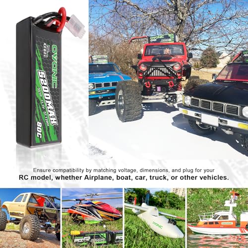 OVONIC 80C 3S 5200mAh 11.1V Lipo Battery with EC5 Connector for arrma 1/10, 1/8, 1/7Scale RC Cars and Trucks Buggy Truggy 2pcs