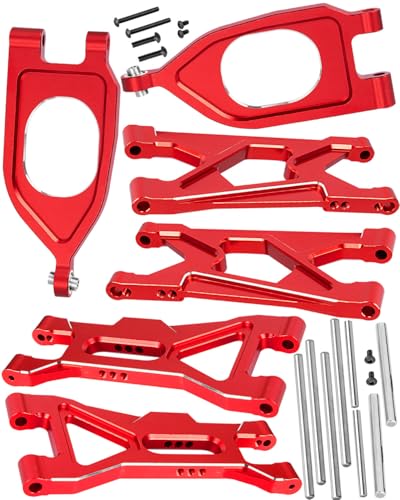 RC Aluminum Front Rear A Arms Upgrades Part for 1/10 Gorgon 4X2 2WD Gorgon Monster Truck(ARA3230T1),Alloy Front Rear Suspension A Arms Hops Up,Red(6PCS) - color: Red(6pcs)