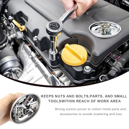 Wevdn 2 PCS Magnetic Tray Holders, 3" Stainless Steel Round Magnetic Parts Tray Set, Heavy Duty Thickened Tray Bowl for Screws Bolts Nuts Metal Parts, Magnetic Tray for Mechanic's - size: M-Round