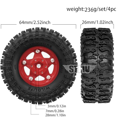 STMU 1.3'' Beadlock Wheel Tires for 1/18 1/24 TRX4M SCX24 FCX18 FCX24 RC Crawler Car (Red) - color: Red