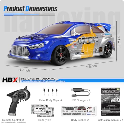 HAIBOXING 2197, RC Drift Cars, 1/18 Scale, High Speed Performance with Gyro | 2.4GHz Remote Control Cars, 28 KM/H RTR for Kids and Adults, Electric Powered 4WD RC Rally Car with 2 Rechargeable Batteries. - color: 2197 Blue