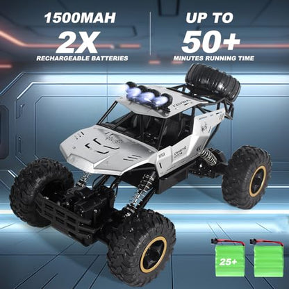 Remote Control Car 1:12 Off Road Truck, Metal Shell LED Headlights Offroad Monster RC Truck, RC Cars Toys for Boys 4-7 8-12 Year Old Kids, Gifts for Kids - color: Silver