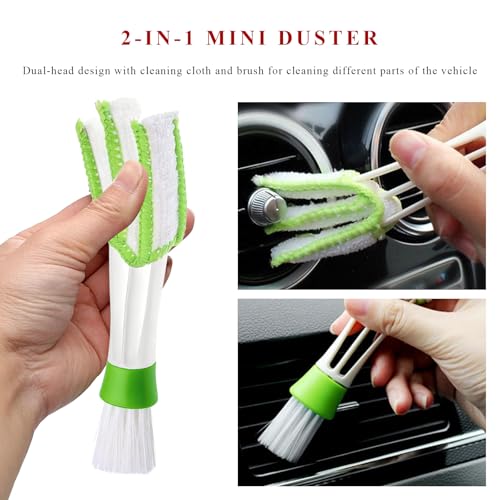 10 PCS Car Detailing Brush Set, Auto Cleaning Kit with Boar Hair & Steel Wire Brushes, A/C Duster, Car Interior Exterior Detailing Kit for Dashboard Engines Leather Wheel