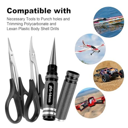 Hobbypark RC Body Reamer Hole Puncher and Curved Scissors & Straight Scissors Trimming Tools Set for RC Car Body Shell Body Mounting Lexan Plastic, 3pcs Combo